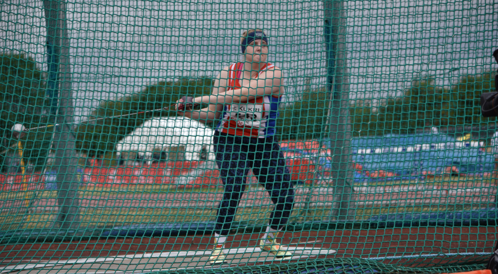 Athlete competing in the hammer throw at the England Athletics Senior and Disability Championships