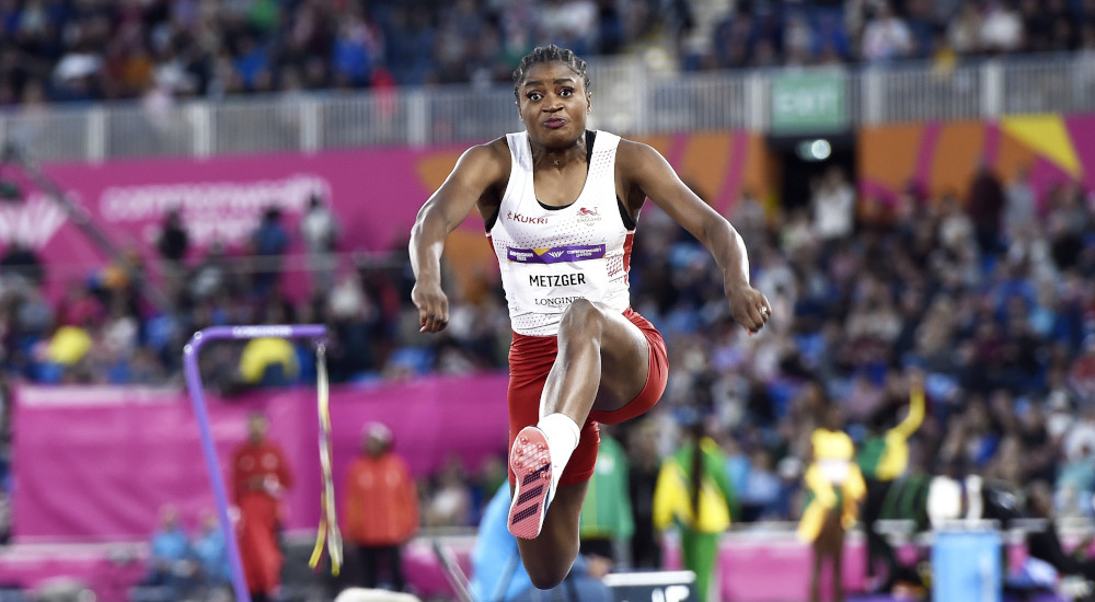 Naomi Metzger competing in the triple jump at the Commonwealth Games