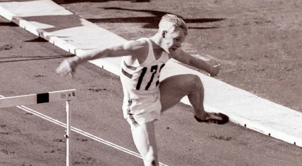 Tokyo, 15.10.1964. Peter Warden (Great Britain) in the semi-final of the men's 400m. hurdles. Photograph by Mark Shearman.