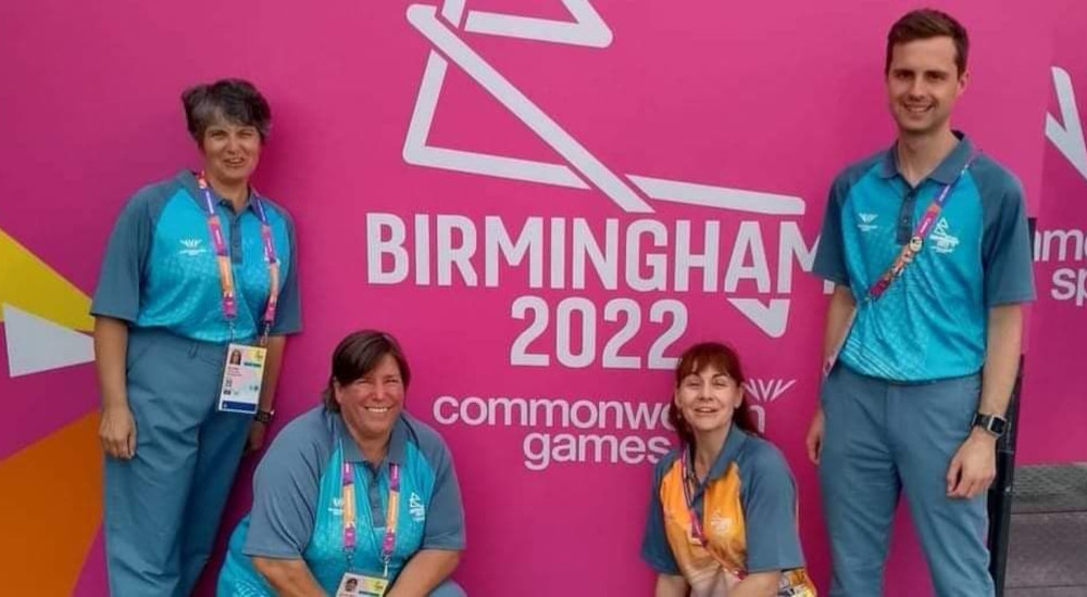 Sian Thomas and officials at Commonwealth Games