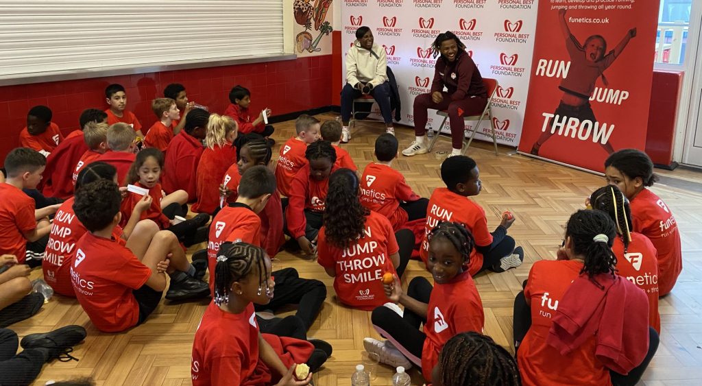 Donna Fraser and Emmanuel at primary school for funetics