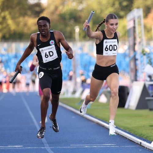 Birchfield Harriers winning U20 4x400m mixed title at the England Athletics Relay Championships