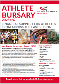 East Region athlete bursary poster
