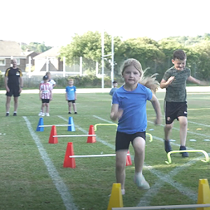 young athletes being coached hurdles at Houghton Harriers