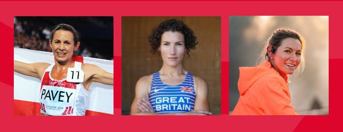 graphics of Jo Pavey MBE, Sophie Power, Charlie Watson