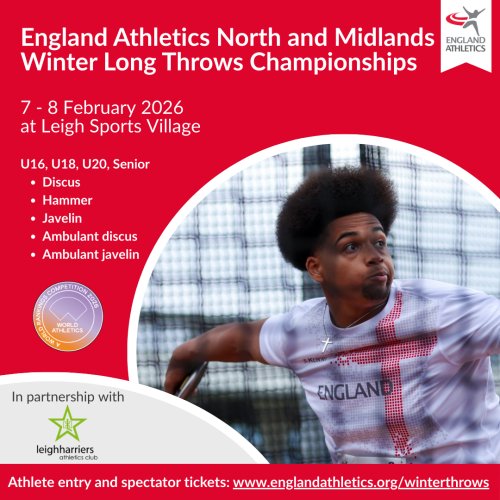 Graphic for England Athletics North and Midlands winter long throws championships