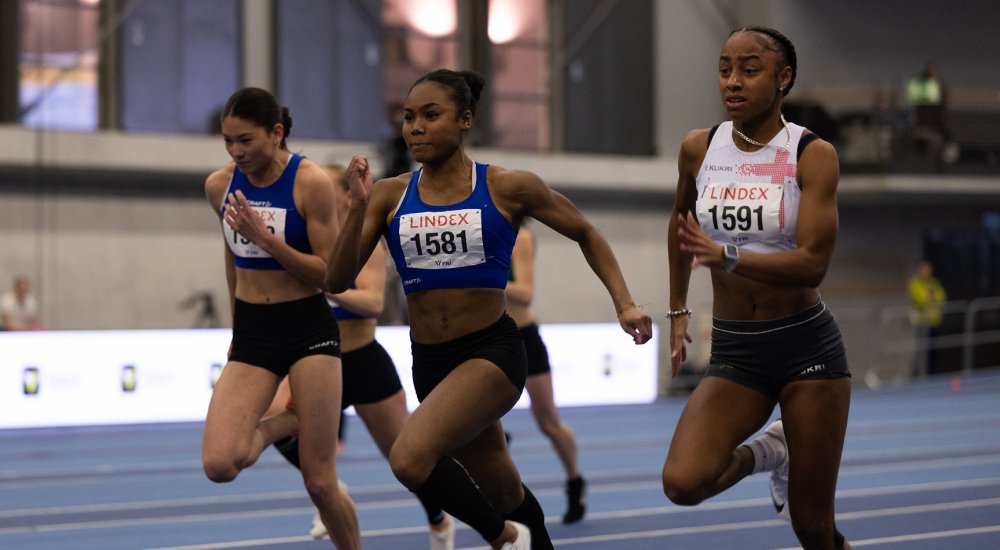 Saskia King winning 60m in Reykjavik