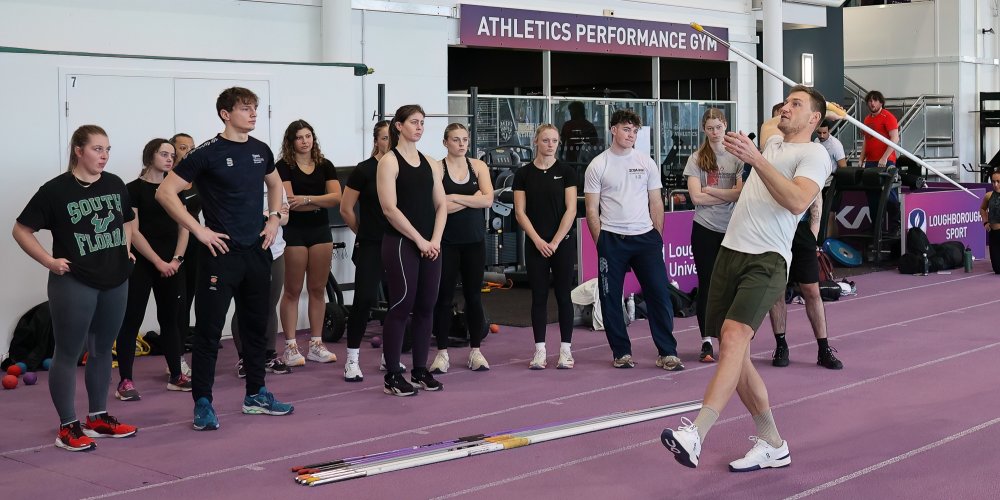 Thomas Roehler demonstrating at javelin masterclass