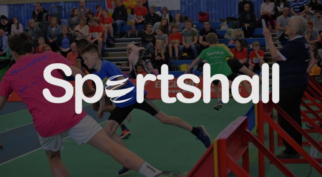 Sportshall logo on picture of kids relays