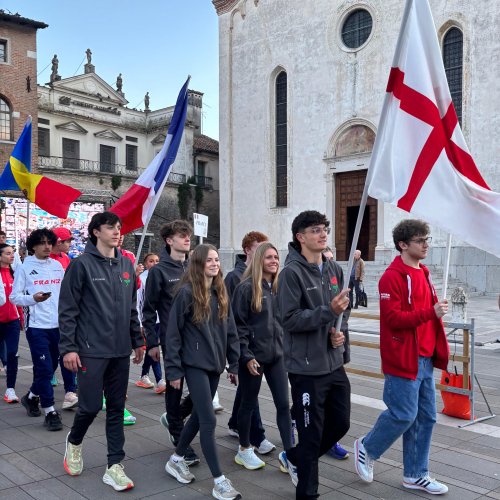 England U20 in flag parade in Oderzo Italy