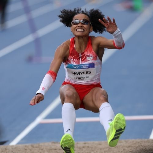 Jazmin Sawyers long jump qualification at Glasgow 2026 Commonwealth Games