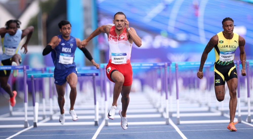 Sam Bennett competing in the 110 metre hurdles at Glasgow 2026